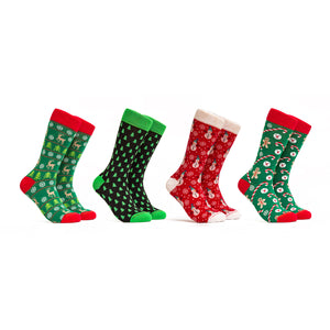 Christmas Time Socks Gift Box - Colors Green and Red - 4 Pairs
