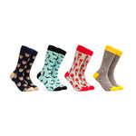 Happy Animals Socks Gift Box - Colors Blue, Turquoise, Red, Grey - 4 Pairs