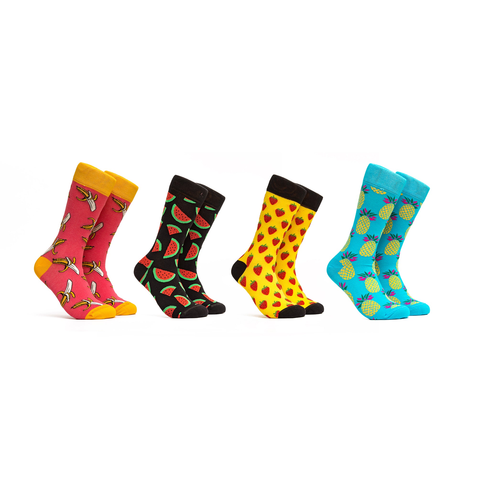 Tutti Frutti Socks Gift Box - Colors Black, Pink, Yellow, Blue - 4 Pairs
