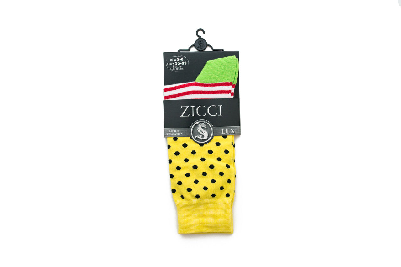 Women's Long Lines and Dots Sock - Color Yellow