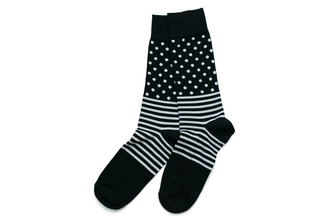 Men's Long Lines and Dots Sock - Color Black