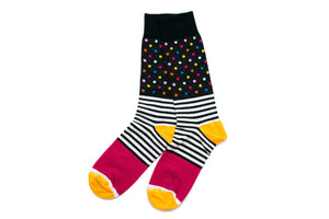 Women's Long Lines and Dots Sock - Color Pink