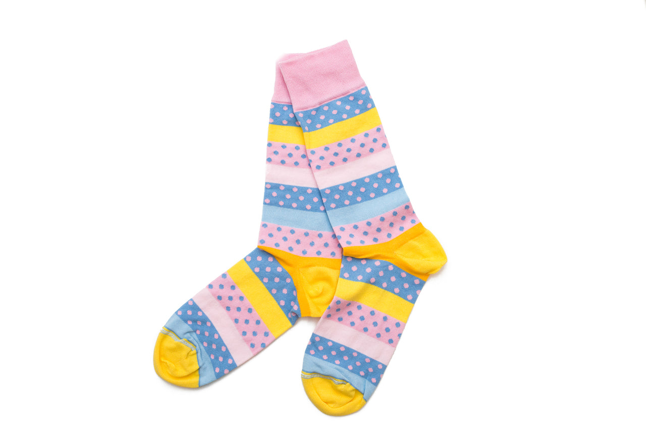Women's Lines and Dots Sock - Color Pink