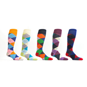 Zicci Women's 5-Pair Crazy Argyle Knee High Socks Gift Box