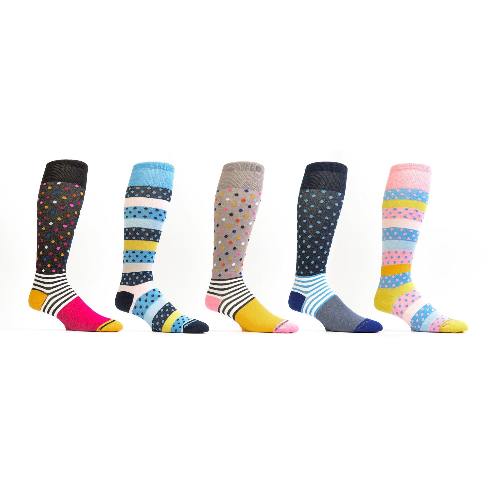 Zicci Women's 5-Pair Dots and Lines Knee High Socks Gift Box