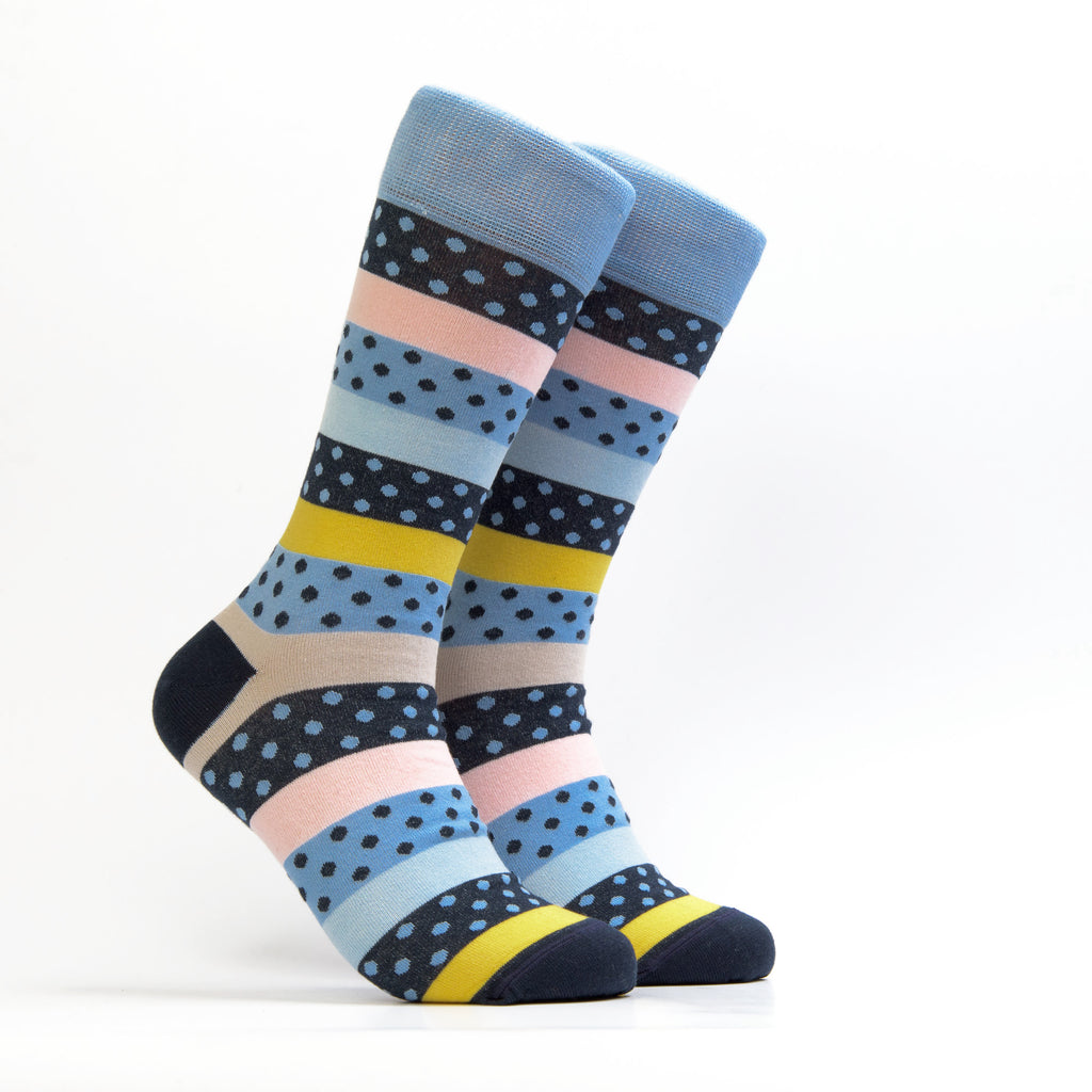 Men's Lines and Dots Sock - Color Blue