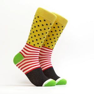 Women's Long Lines and Dots Sock - Color Yellow