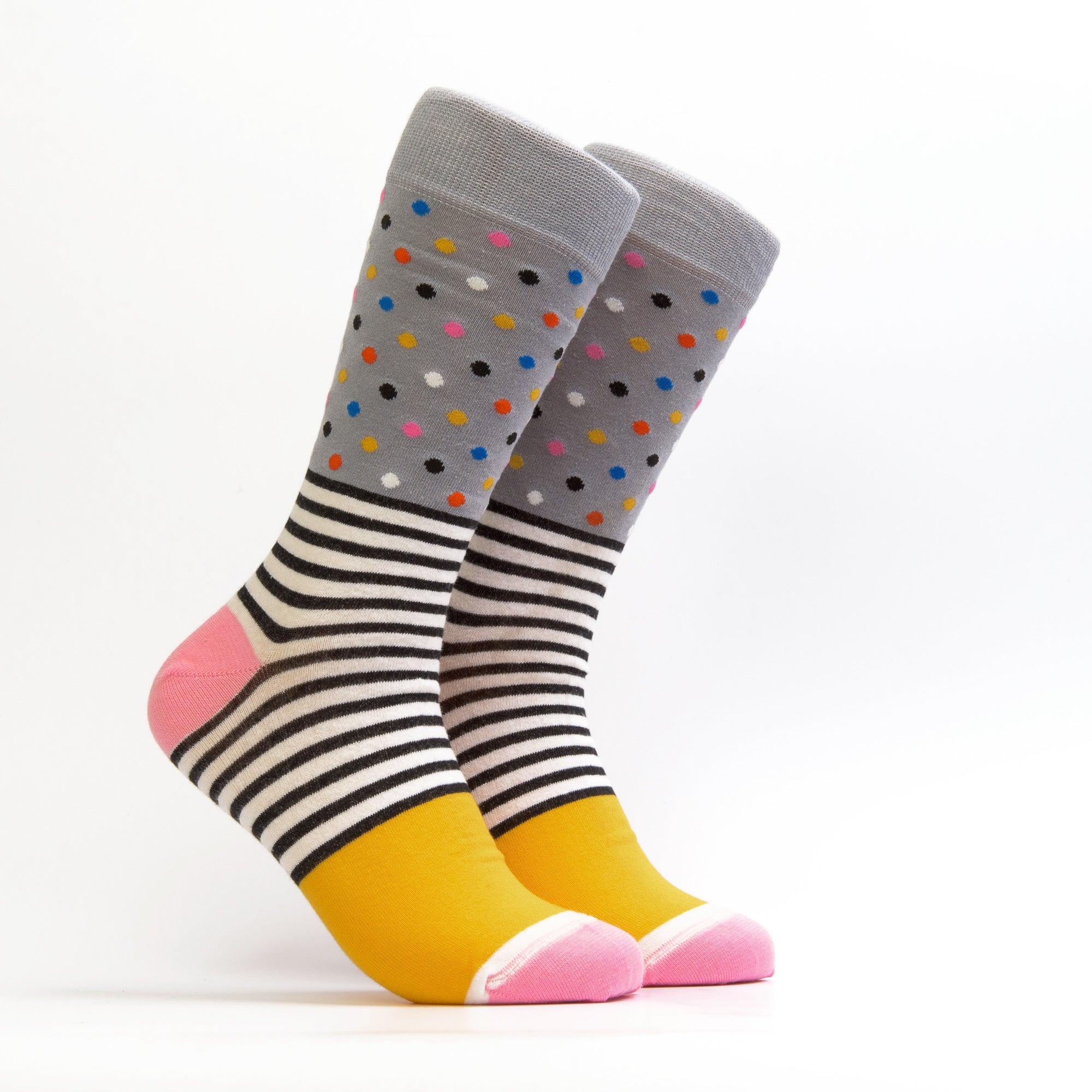 Women's Long Lines and Dots Sock - Color Grey