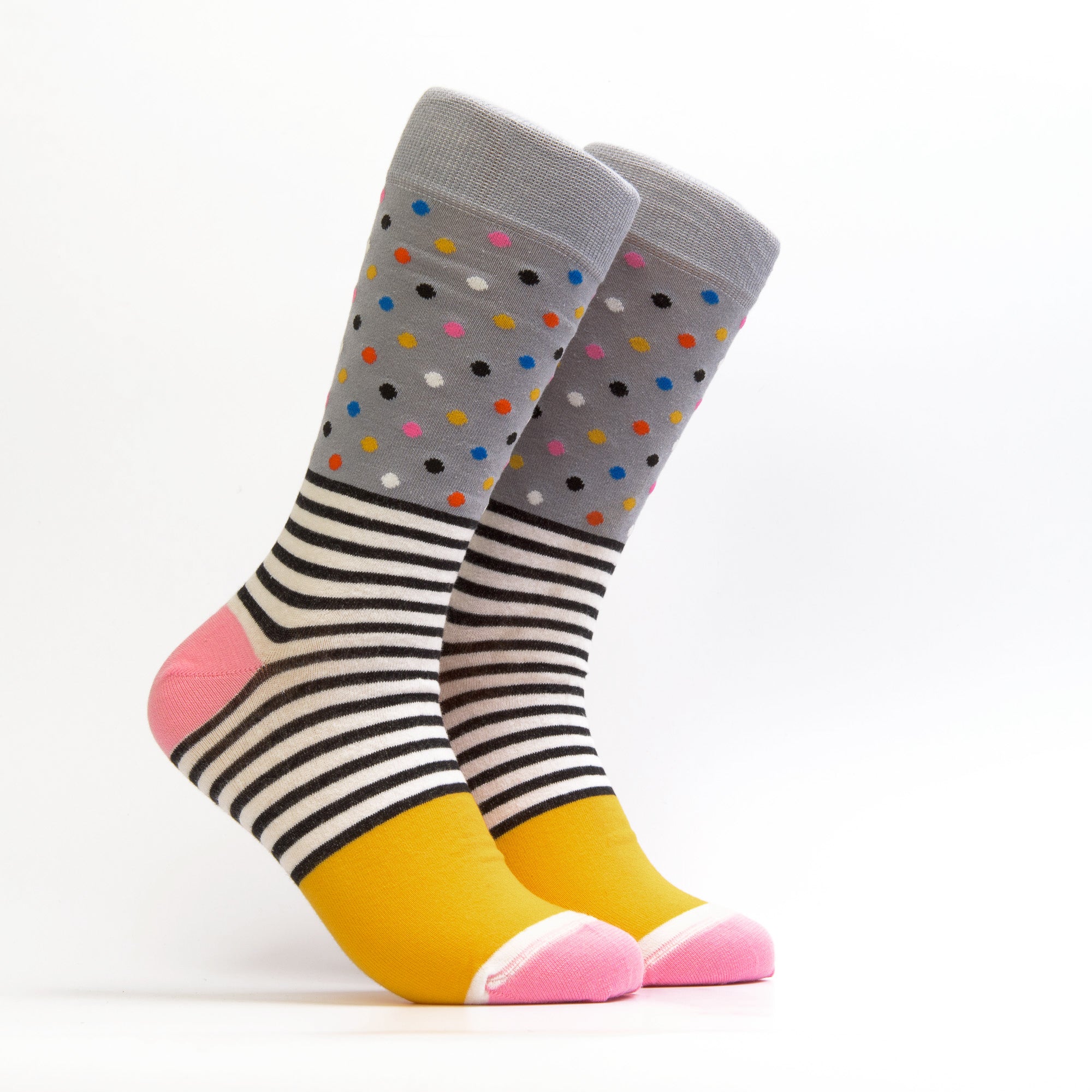 Men's Long Lines and Dots Sock - Color Grey