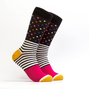 Women's Long Lines and Dots Sock - Color Pink