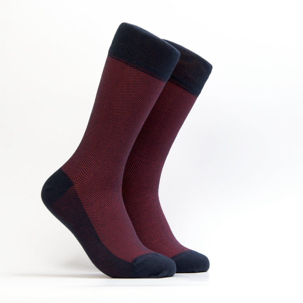 Men's Crazy Herringbone Dress Socks - Color Red